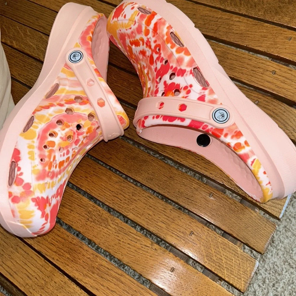🐝NEW!🐝JOYBEES🌸Pink & Orange TIE DYE design CLOGS. Women’s 9🧡NWOT - Picture 7 of 10